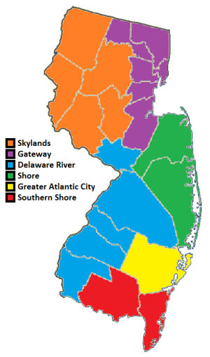 Map of NJ State Park Regions